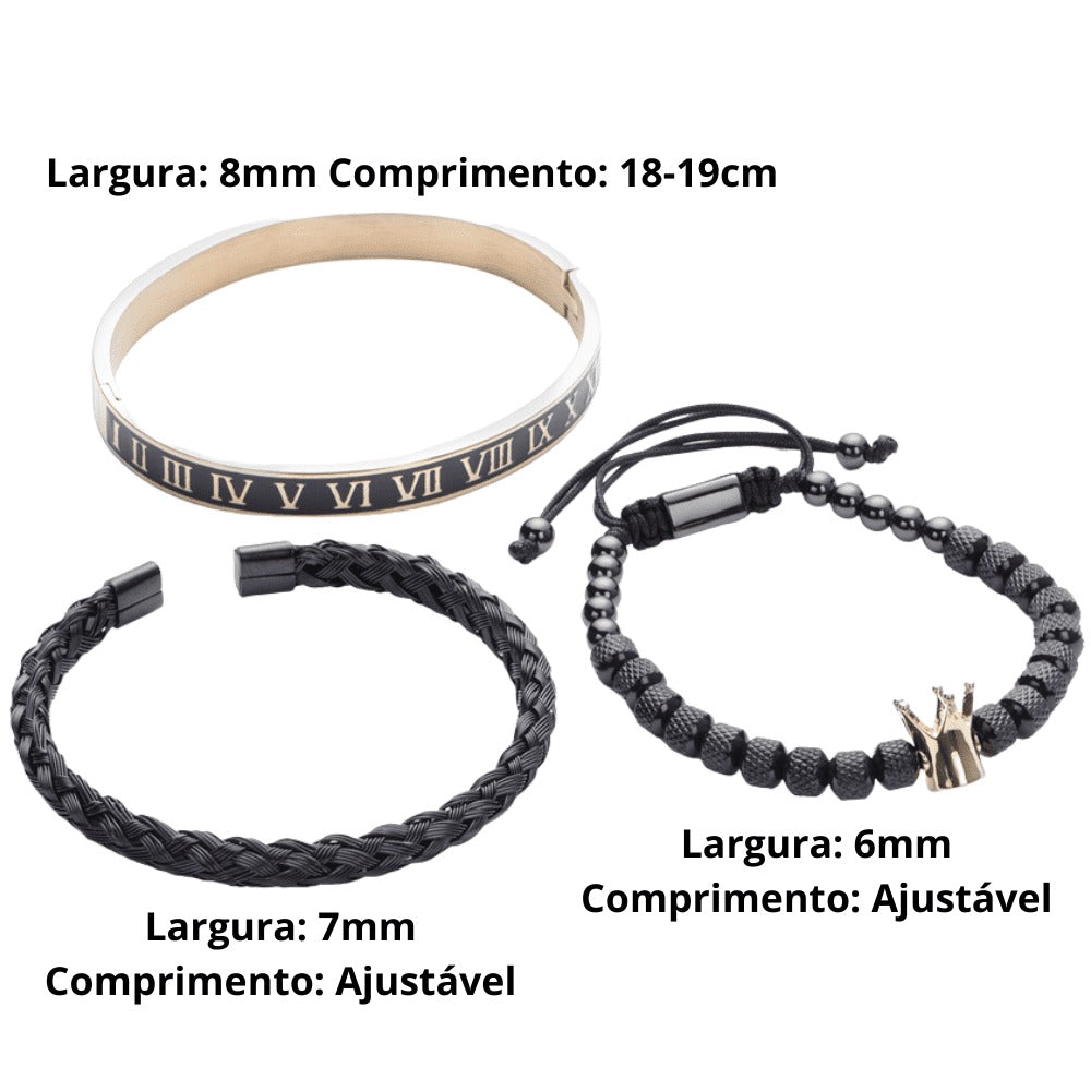 Kit 3 Pulseiras Masculinas King