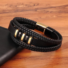 Pulseira Masculina de Couro Leather Elegance