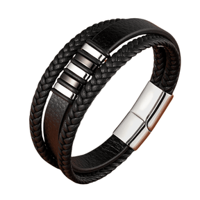 Pulseira Masculina de Couro Leather Elegance